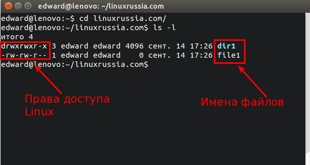 Просмотр прав доступа на файлы и каталоги в Linux