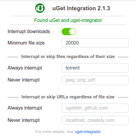 Настройка uget-integrator