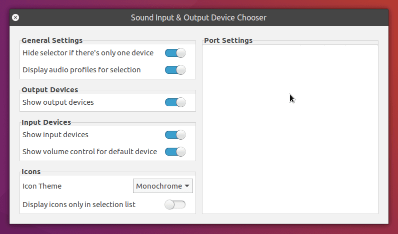 Настройки Sound Input & Output Device Chooser