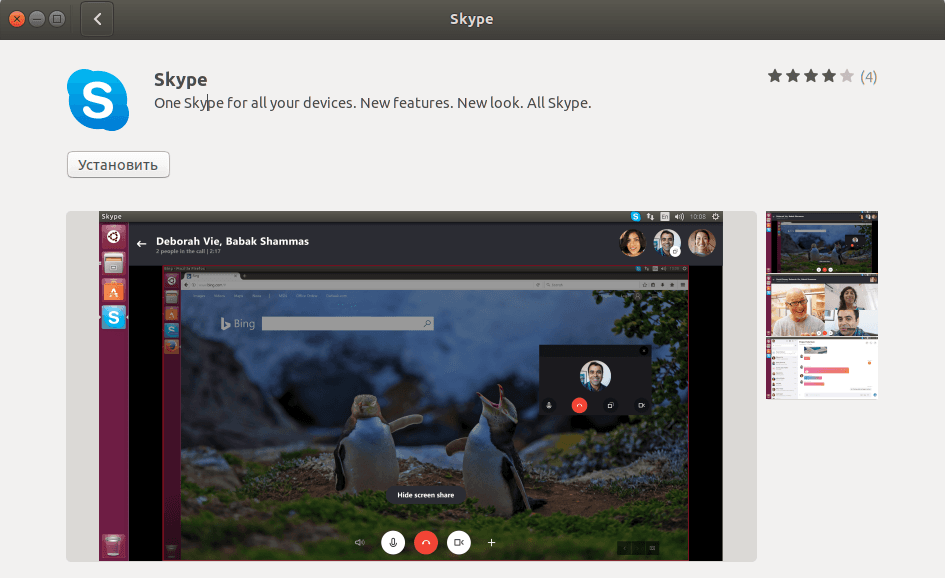 Установка Skype в Linux с помощью Snap